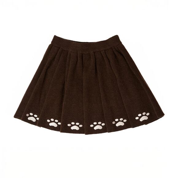 Kina and Tam The Paws Pleat Skirt Brown Dog Paw Wool Blend Womens Size XXL - Picture 2 of 8